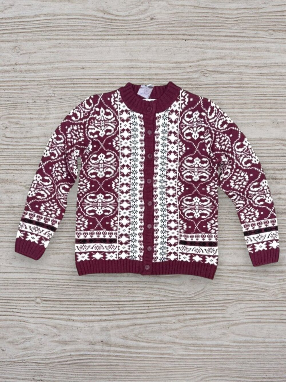 Vintage Fair Isle Cardigan Sweater Maroon Nordic Cottagecore Grandpacore M NWT